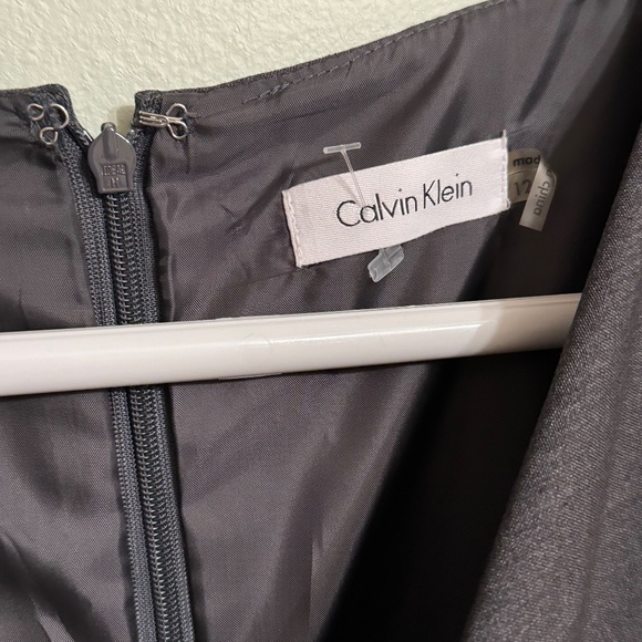 CALVIN KLEIN GRAY WOVEN CAP SLEEVE BELTED DRESS SIZE 12 w/ ORIGINAL TAGS - Picture 10 of 14